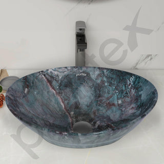 Plantex Ceramic Basin for Bathroom/Table Top Ceramic Basin/Washbasin for Bathroom - (BOAT-NS-553-Marble Finish, 16 x 13 x 5.5 Inch)