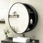 Plantex Aluminium Framed Round Mirror Cabinet for Bathroom/Wash Basin/Heavy-Duty Steel Body Moon Shape Mirror with ShelfÃ¢â‚¬â€œ 20x20 Inch, Black