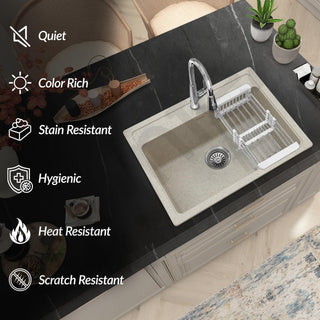 Plantex Matt Quartz Sink For Kitchen/UV Protected Kitchen Sink/Granite Single Bowl Sink/Undermount/Topmount (Mosaic Grey - 24X18 Inches)
