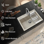 Plantex Matt Quartz Sink For Kitchen/UV Protected Kitchen Sink/Granite Single Bowl Sink/Undermount/Topmount (Mosaic Grey - 24X18 Inches)