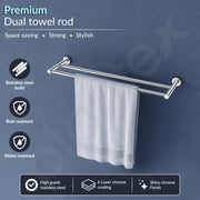 Plantex Stainless Steel Heavy and Sturdy Dual Towel Rod for Bathroom/Towel Hanger/Towel Holder/Bathroom Accessories (24-inch) Chrome Finish