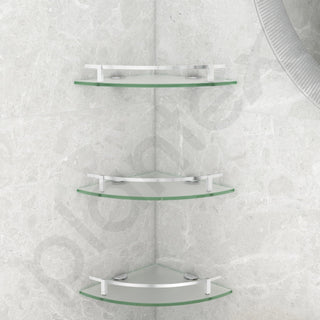 Plantex Premium Frosted Glass Corner/Shelf for Bathroom/Wall Shelf/Storage Shelf - (12x12 in,Chrome-Pack of 3)