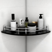 Plantex Black Glass Corner Shelf for Bathroom/Living Room Corner Shelf Wall Mount with Stainless Steel Railings and Brackets - Premium Bathroom Accessories (12 x 12 Inches - Pack of 1)