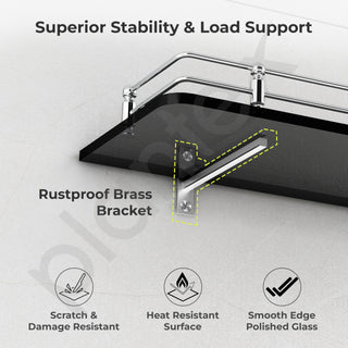 Plantex Heavy Duty Black Glass Shelf for Bathroom/Kitchen Wall Shelf/Living Room Glass Shelf, Polished (15x6 Inches - Pack of 2)