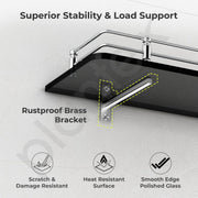 Plantex Wall Mount Glass Shelf for Bathroom/Shelves for Kitchen/Black Glass Shelf, Polished (15x6 Inches - Pack of 3)