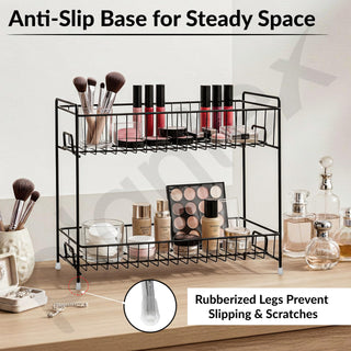 Plantex 2-Tier Stainless Steel Countertop, Tabletop Tiered Shelf Rack/Kitchen Organizer/Spice Jar Organizer/Storage Rack For Kitchen (Black)