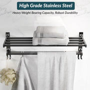 Plantex Towel Rack for Bathroom/Stainless Steel Towel Bar/24 Inch Towel Holder with Towel Rod/Bathroom Accessories - (Black)
