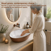 Plantex Designer Ceramic Basin/Table Top Wash Basin for Bathroom/Countertop Vessel Sink Basin for Home/Office/Restaurant (White & Rose Gold, 22 x 14 x 7 Inch )