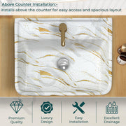 Plantex Ceramic Wash Basin for Bathroom/Square Wall Hung Basin/Bathroom Sink/Washbasin for Restaurant/Hotel (Marble Finish - 18 x 14 x 5 Inch)
