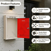 Plantex GI Steel Letter Box for Home/Suggestion Box for Office/Complaint Box/Mail Box/Post Box for Home Gate & with Secure Lock - (Red & Ivory) - Big Size Wall Mounted