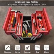 Plantex Tool Box Empty/Sturdy Tools Storage Box With Large Capacity/Empty Tool Box/Tool Organizer for Carpenter, Garage, And Home Essential Tools - 5 Compartments - (Red & Black) - Metal