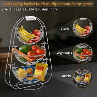 Plantex Stainless Steel 3 Step Swing Fruit and Vegetable Basket/Fruit Basket/Vegetable Basket for Kitchen and Dining Table
