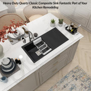 Plantex Sink for Kitchen/Granite Quartz Single Bowl Kitchen Sink With Drain Board/Undermount/Top Mounted (Black-36x18 Inches)