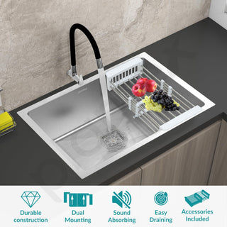 Plantex Premium Stailess Steel Kitchen Sink/Heavy-Duty Sink for Kitchen with 25 Years Warranty by Plantex/Single Bowl Sink with Square Coupling, Hose Pipes and Drain Racks (Matt- 30 x 18 x 9 Inches)