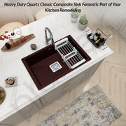 Plantex Quartz Kitchen Sink/UV Protected Kitchen Sink/Undermount Sink for Kitchen/Metalic Single Bowl Sink with Coupling and Hose Pipe - Pack of 1 (16 x 18 inch, Choco Brown)