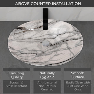 Plantex Ceramic Basin for Bathroom/Table Top Ceramic Basin/Washbasin for Bathroom - (CRETA-NS-211-Marble Finish, 23 x 15 x 5.54 Inch)