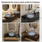 Plantex Designer Ceramic Basin/Table Top Wash Basin for Bathroom/Round Countertop Vessel Sink Basin for Home/Restaurant (White  Art, 16 x 16 x 6 Inch )