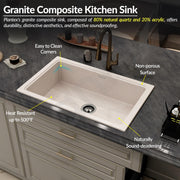 Plantex Quartz Acrylic Kitchen Sink with 10 Years Warranty by Plantex/Undermount Sink for Kitchen/Granite Single Bowl Kitchen Sinks with Coupling (Ultra Brun 32x20 Inches)