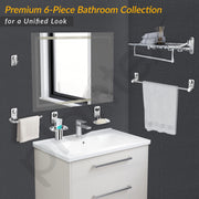 Plantex Bathroom Accessories- Stainless Steel 6pcs Bathroom Organizer Set- Folding Towel Rack/Towel Rod/Napkin Ring/Soap Holder/Tumbler Holder/Robe Hook(Chrome)