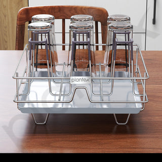 Plantex Stainless Steel Glass Holder for Kitchen/Mug Holder with Detachable Drain Tray/Glass Stand for Kitchen/Dining Table/Stand for 9 Glass(Chrome)