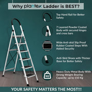 Plantex Steel Ladder for Home/Strong Foldable Wide 6 Step Ladder/Anti-Skid 6 Step Ladder - (Apex - White)
