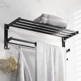Plantex Towel Rack for Bathroom/Stainless Steel Towel Bar/24 Inch Towel Holder with Towel Rod/Bathroom Accessories - (Black)