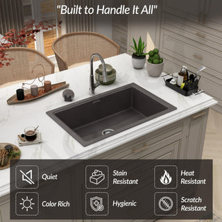 Plantex Quartz Acrylic Kitchen Sink with 10 Years Warranty by Plantex/Undermount Quartz Sink for Kitchen/Granite Single Bowl Kitchen Sinks with Coupling (Con 32x20 Inches)