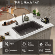 Plantex Quartz Acrylic Kitchen Sink with 10 Years Warranty by Plantex/Undermount Quartz Sink for Kitchen/Granite Single Bowl Kitchen Sinks with Coupling (Con 32x20 Inches)