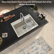 Plantex Matt Quartz Sink For Kitchen/UV Protected Kitchen Sink/Granite Single Bowl Sink/Undermount/Topmount (Mosaic Grey - 24X18 Inches)