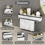 Plantex 3in1 Multipurpose Shelf/ABS Plastic White Floating Shelf with Towel Rod and Hooks for Bathroom/Kitchen/Wall-Mount Shelf for Bathroom/Storage Shelf (16 x 4 Inches)
