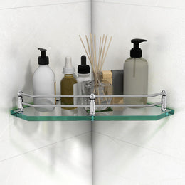 Plantex Diamond Glass Corner Shelf for Bathroom/Kitchen Glass Shelf/Bathroom Corner Shelf/Wall Storage Rack (9x9 Inches - Transparent - Pack of 1)