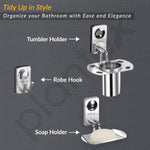 Plantex Bathroom Accessories- Stainless Steel 6pcs Bathroom Organizer Set- Folding Towel Rack/Towel Rod/Napkin Ring/Soap Holder/Tumbler Holder/Robe Hook(Chrome)