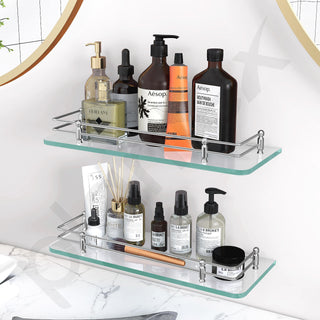 Plantex Transparent Bathroom Glass Shelf/Glass Shelf for Living Room/Kitchen/Multipurpose Wall Storage Bathroom Organiser-(Polished, 12x6 Inches, Pack of 2)