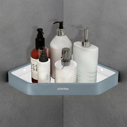 Plantex Corner Shelf for Bathroom/Aluminium and Acrylic Multipurpose Bathroom Shelf Rack/10x10 inch Bathroom Corner Shelf Rack/Bathroom Shelf Organizer-Pack of 1(Grey and Milky White)