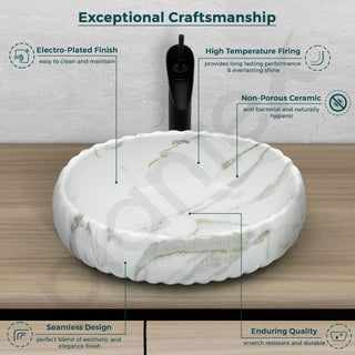 Plantex Ceramic Basin for Bathroom/Table Top Ceramic Basin/Washbasin for Bathroom (Marble Finish - 19.5 x 14 x 6 Inch)