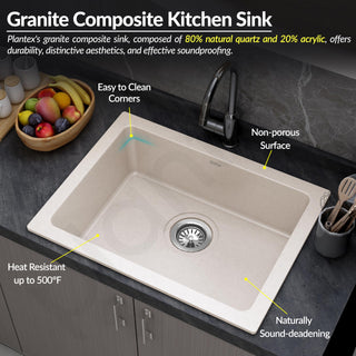 Plantex Quartz Acrylic Kitchen Sink/Undermount Sink for Kitchen with 10 Years Warranty by Plantex/Granite Single Bowl Kitchen Sinks with Coupling (Ultra Brun 16x18 Inches)