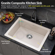 Plantex Quartz Acrylic Kitchen Sink/Undermount Sink for Kitchen with 10 Years Warranty by Plantex/Granite Single Bowl Kitchen Sinks with Coupling (Ultra Brun 16x18 Inches)