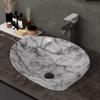 Plantex Ceramic Basin for Bathroom/Table Top Ceramic Basin/Washbasin for Bathroom (BOAT-NS-514-Marble Finish,16 x 13 x 5.5 Inch)