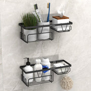 Plantex Shelf with Soap Dish for Bathroom/GI Steel Self Adhesive Bathroom Organizer/Soap Holder with Hook/Bathroom Accessories - Pack of 2 (Black)