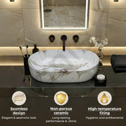 Plantex Oval Ceramic Wash Basin/Tabletop Basin for Bathroom/Washbasin Sink for Home/Office (Glossy White - 21 x 14 x 6 Inch)