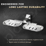Plantex Dual Soap Holder for Bathroom/Pure Brass Double Soap Dish/soap Stand/Soap Bar/Soap Case/Bathroom Accessories - Pack of 1 (APS-DL-04, Chrome)