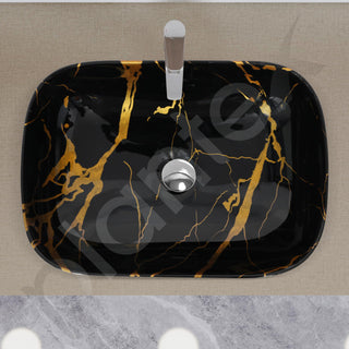 Plantex Ceramic Tabletop Washbasin for Bathroom/Table top Marble Basin/Countertop Wash Basin for Living Room/Bathroom Sink (Golden Veins - 18 x 13 x 5.5 Inch)