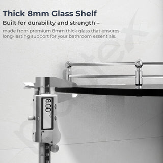 Plantex Wall Mount Glass Corner Shelf for Bathroom/Kitchen Shelf/Living Room Shelf/Bathroom Organizer (Black, 12 x 12 Inches) - Pack of 2