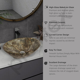 Plantex Ceramic Basin for Bathroom/Table Top Ceramic Basin/Washbasin for Bathroom (BOAT-NS-525-Marble Finish, 16 x 13 x 5.5 Inch)