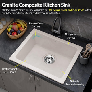 Plantex Quartz Acrylic Kitchen Sink/Undermount Sink for Kitchen with 10 Years Warranty by Plantex/Granite Single Bowl Kitchen Sinks with Coupling (Rayon 16x18 Inches)