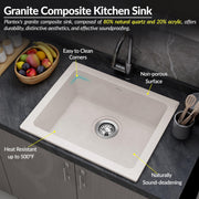 Plantex Quartz Acrylic Kitchen Sink/Undermount Sink for Kitchen with 10 Years Warranty by Plantex/Granite Single Bowl Kitchen Sinks with Coupling (Rayon 21x18 Inches)