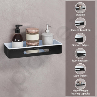 Plantex Stainless Steel & ABS Bathroom Shelf for Wall/Kitchen Shelf and Rack/Bathroom Accessories - (Black, 14X5 Inches)