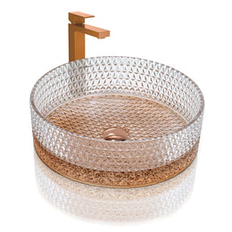 Plantex Round Washbasin for Bathroom/Glass Tabletop Wash Basin/Luxury Transparent Countertop Basin for Home/Office/Hotel (15.5x15.5x5 inch)