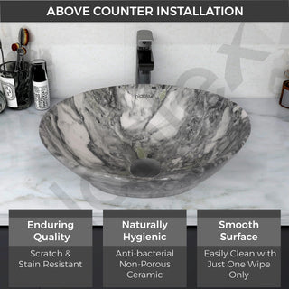 Plantex Ceramic Basin for Bathroom/Table Top Ceramic Basin/Washbasin for Bathroom - (BOAT-NS-552-Marble Finish, 16 x 13 x 5.5 Inch)