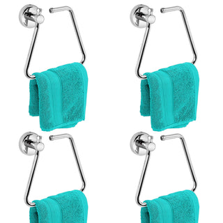 Plantex Stainless Steel Towel Ring for Bathroom/Napkin-Towel Hanger/Wash Basin/Bathroom Accessories - (Chrome-Rectangle) - Pack of 4